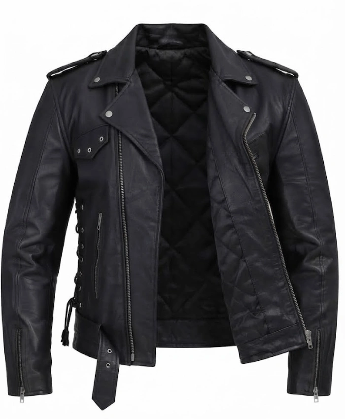 Lucas Asymmetrical Black Motorcycle Leather Jacket For Sale