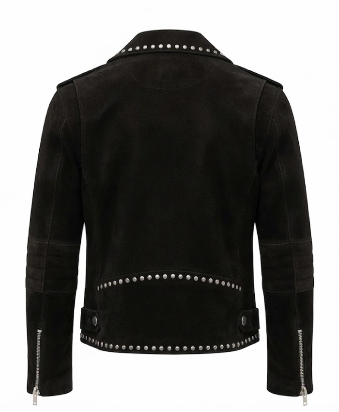 Men And Women Stegaro Black Studded Suede Leather Biker Jacket Sale