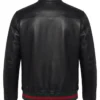 Mens Black Leather Green and Red Striped Rib Knit Trim Varsity Bomber Jacket