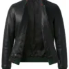 Mens Black Leather Green and Red Striped Rib Knit Trim Varsity Jacket
