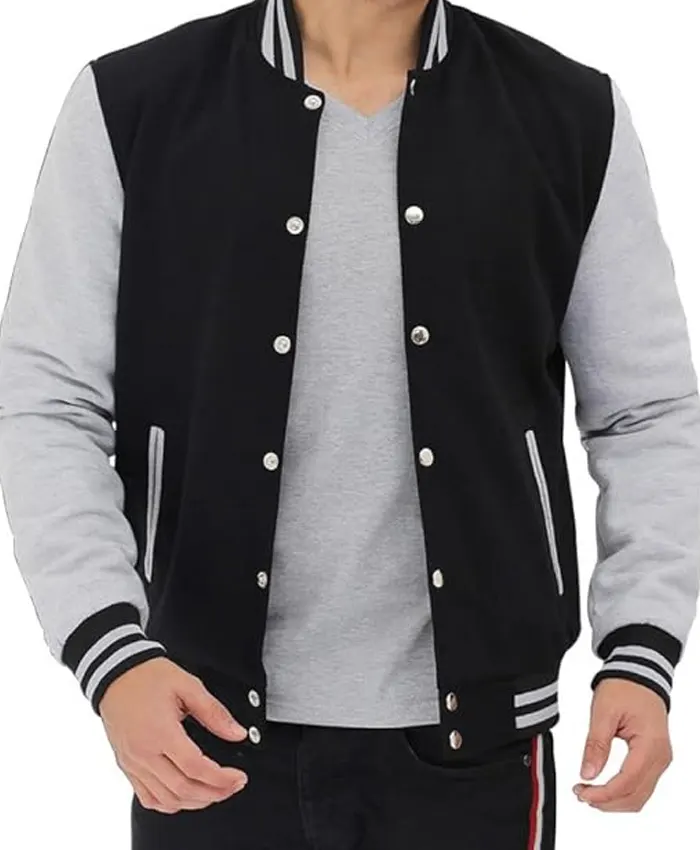 Mens College Grey and Black Letterman Varsity Jacket