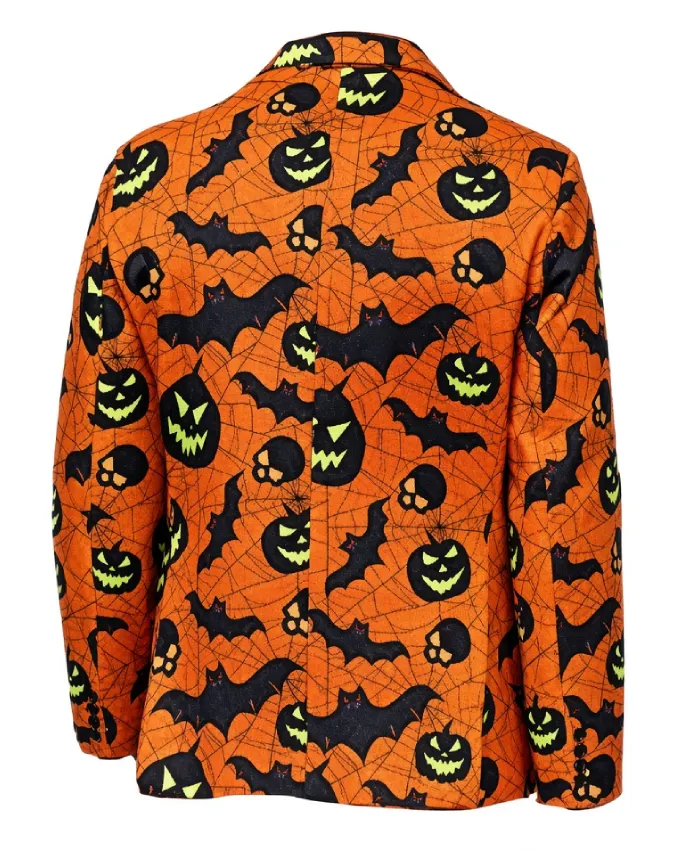 Mens Evil Pumpkin Spider Web and Bats Printed Suit