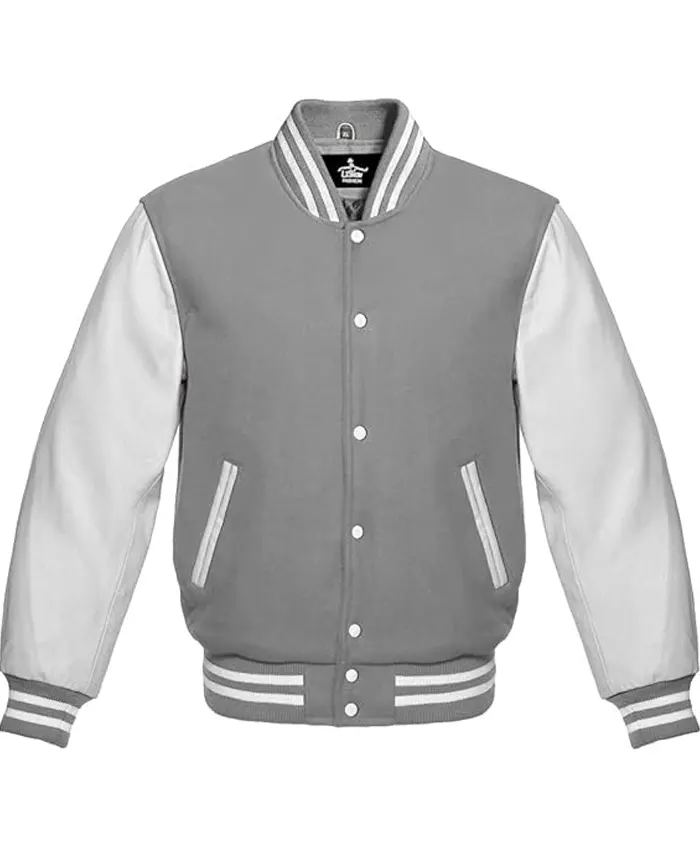 Mens Grey and White Letterman School Style Varsity Jacket