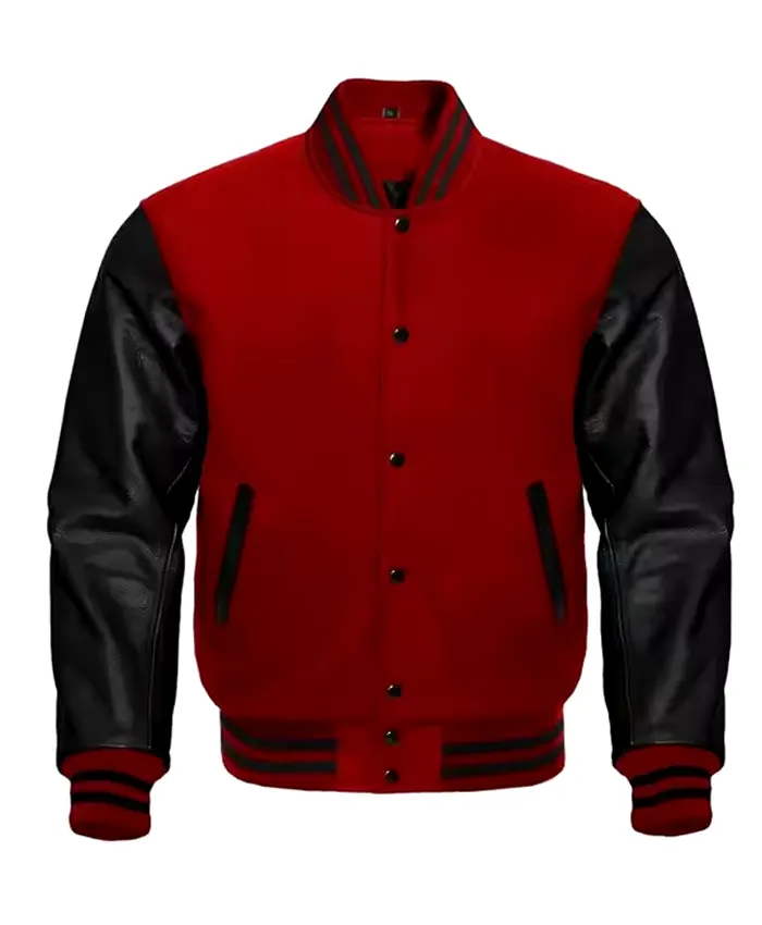 Mens Letterman Maroon and Black Varsity Jacket