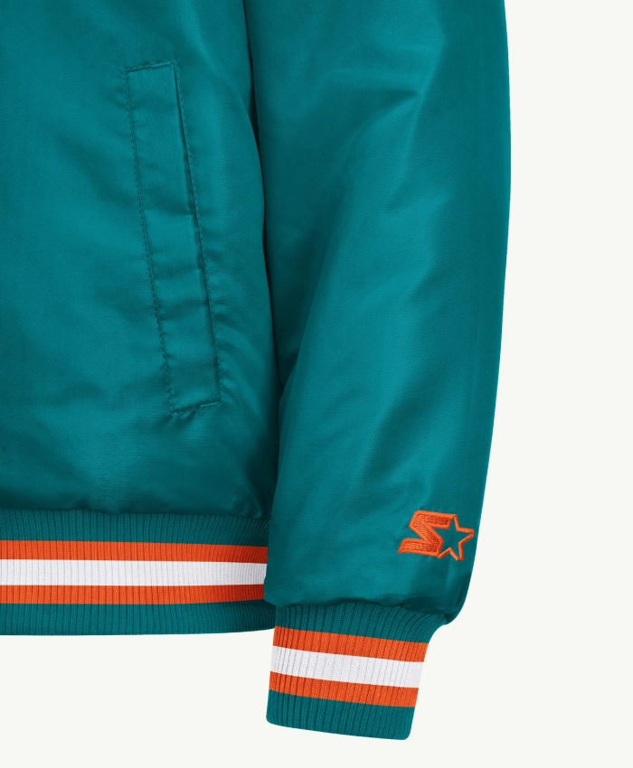 Miami Dolphins Courtside Full Snap Starter Satin Varsity Blue Bomber Jacket