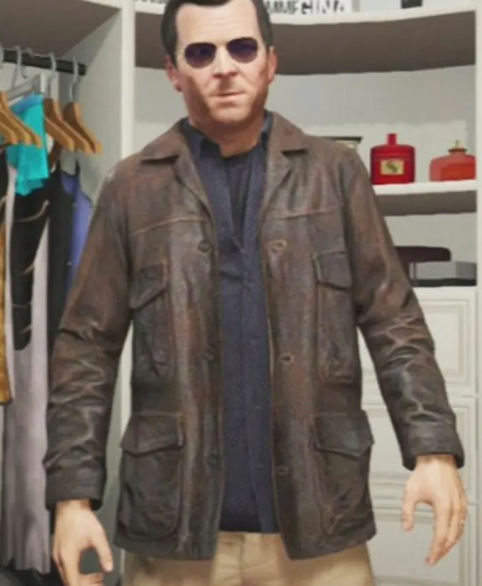 Michael GTA 5 Brown Leather Jacket