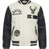 Milwaukee Bucks Modern Originals Classic Rib White Wool Varsity Jacket