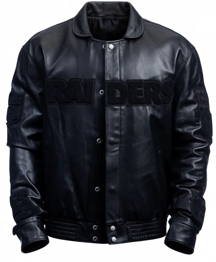 NFL Las Vegas Raiders Jeff Hamilton Black Lambskin Leather Tonal Jacket