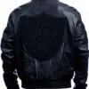 NFL Las Vegas Raiders Jeff Hamilton Black Lambskin Leather Tonal Varsity Jacket