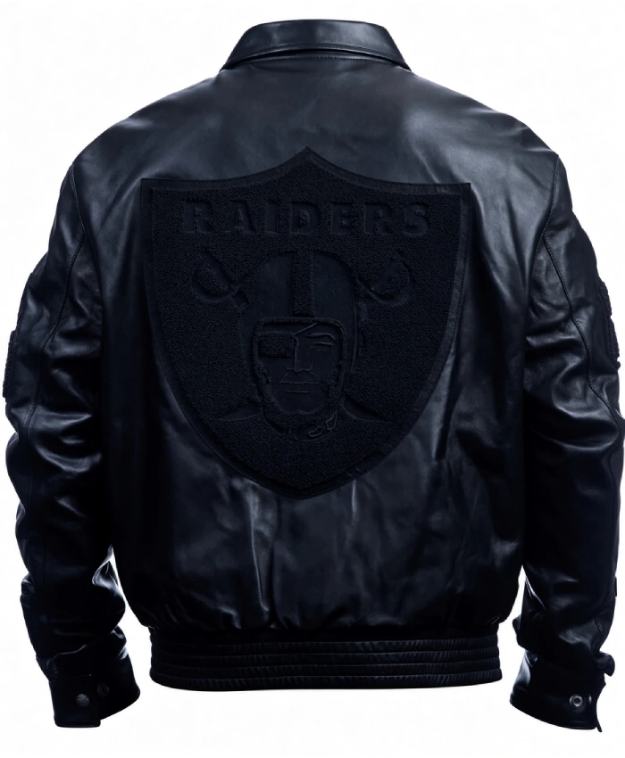 NFL Las Vegas Raiders Jeff Hamilton Black Lambskin Leather Tonal Varsity Jacket