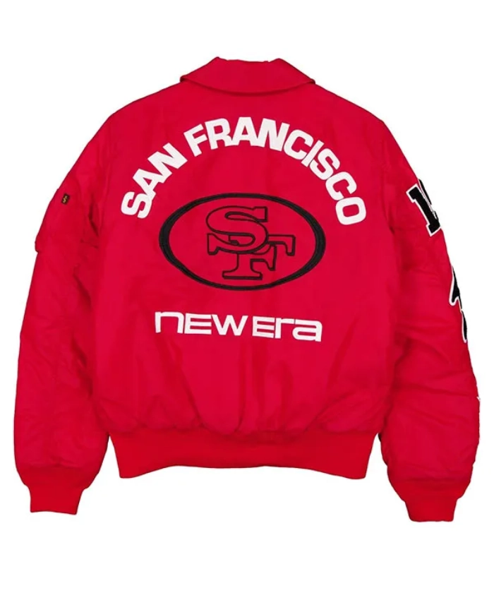 NFL National Football Conference San Francisco 49ers The Bay Area Trolley Red MA1 Flight Jacket
