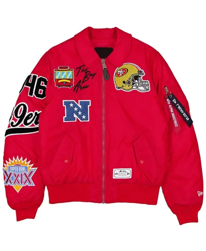 NFL National Football Conference San Francisco 49ers The Bay Area Trolley Zip Up MA1 Flight Jacket