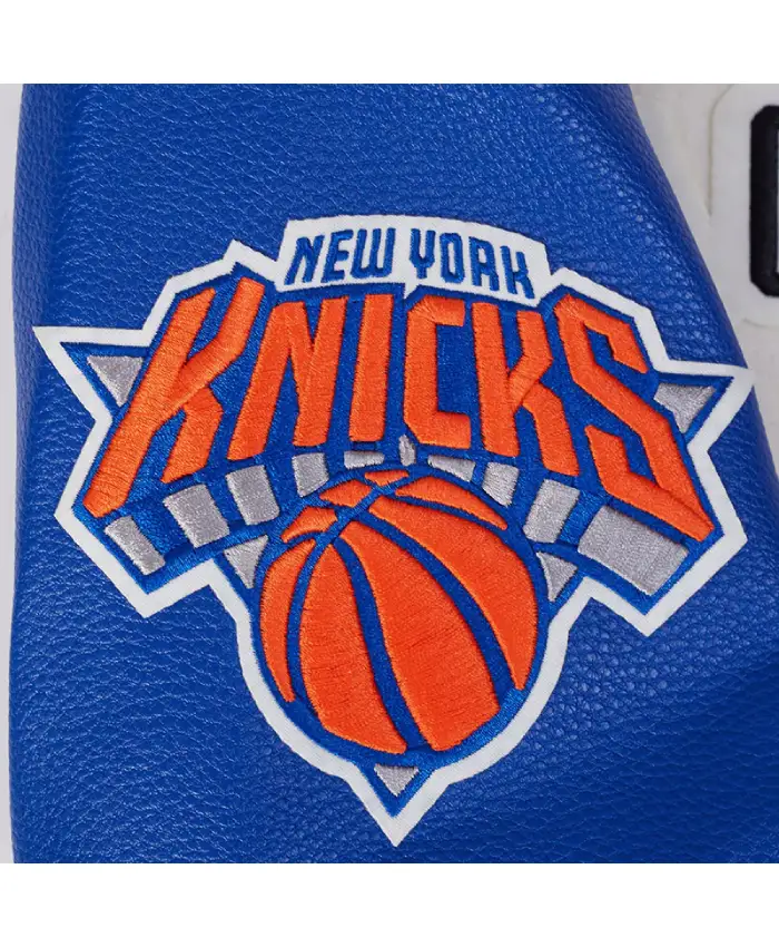 NY Knicks Modern Originals Classic Rib White and Blue Varsity Jacket