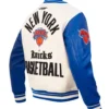 NY Knicks Modern Originals Classic Rib White and Blue Wool Varsity Jacket