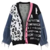Leopard Print and Typography Cardigan