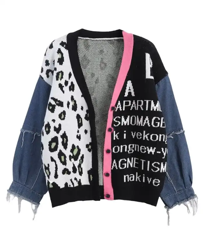 Leopard Print and Typography Cardigan