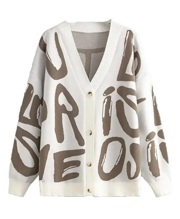 Women Knit Cardigan Letter Print Sweater