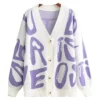 Women Knit Cardigan Letter Print Sweater