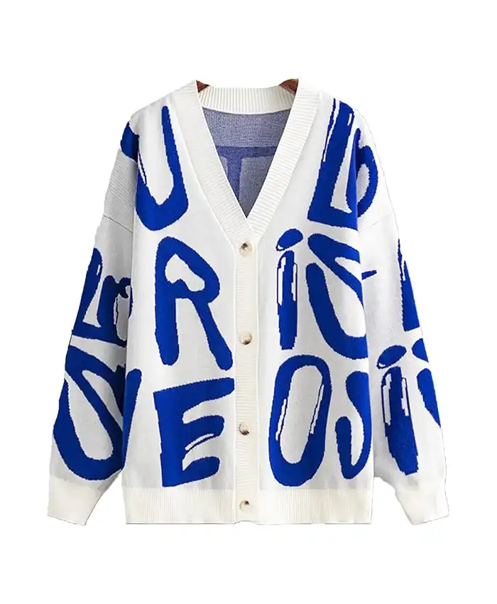 Women Knit Cardigan Letter Print Sweater