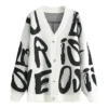 Women Knit Cardigan Letter Print Sweater