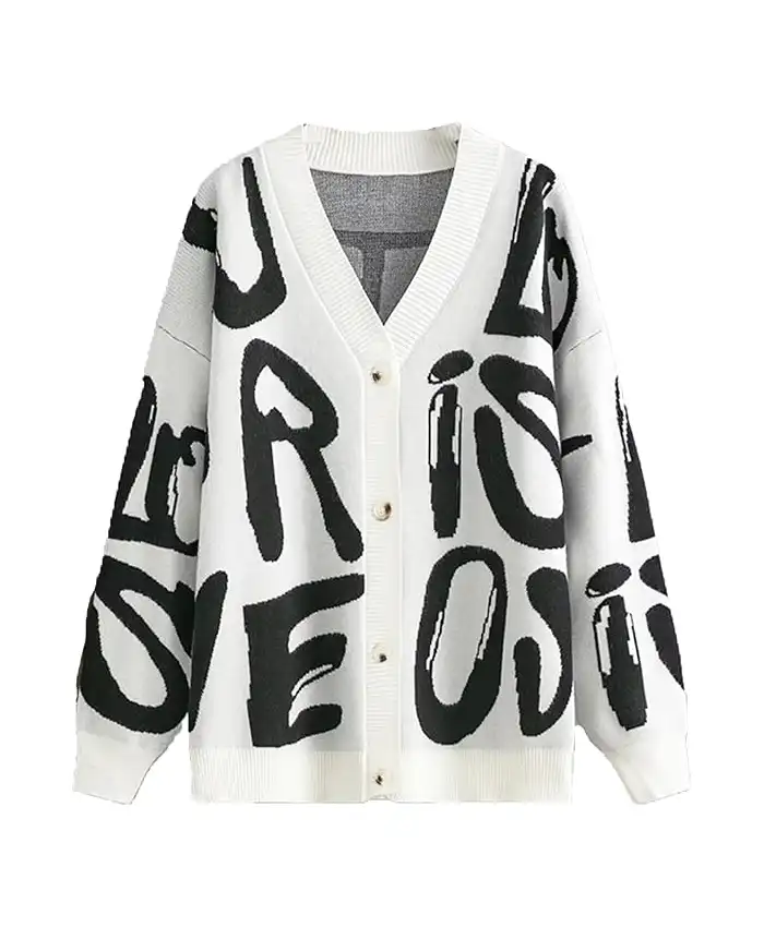 Women Knit Cardigan Letter Print Sweater