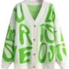 Women Knit Cardigan Letter Print Sweater