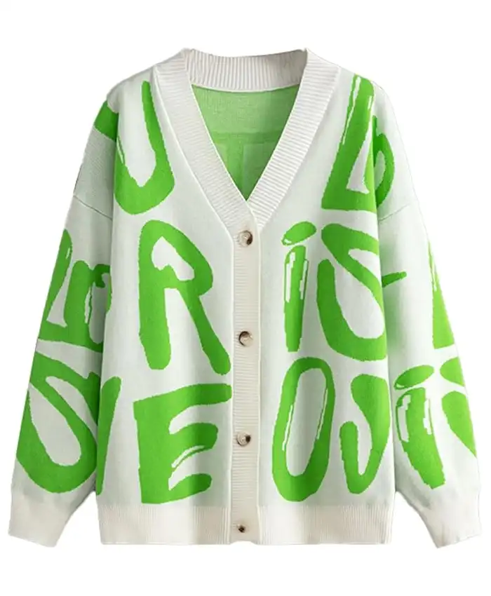 Women Knit Cardigan Letter Print Sweater