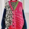 Leopard Print and Typography Cardigan