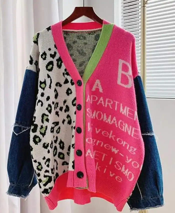 Leopard Print and Typography Cardigan