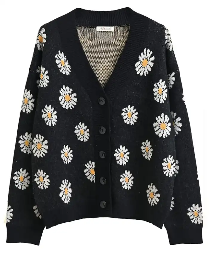 Flower Printed Women Cardigan Sweater