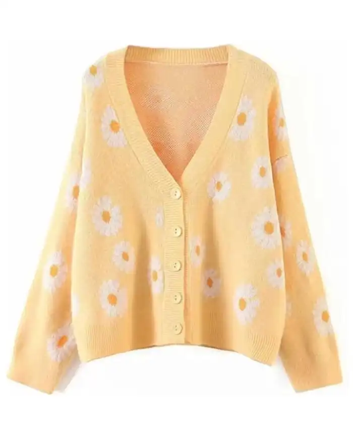 Flower Printed Women Cardigan Sweater