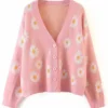 Flower Printed Women Cardigan Sweater