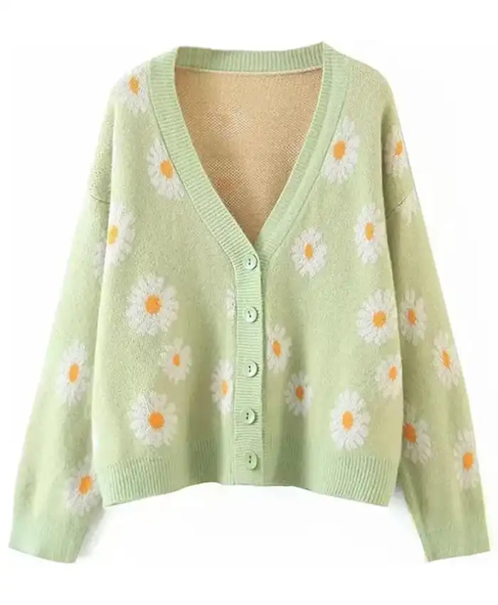 Flower Printed Women Cardigan Sweater