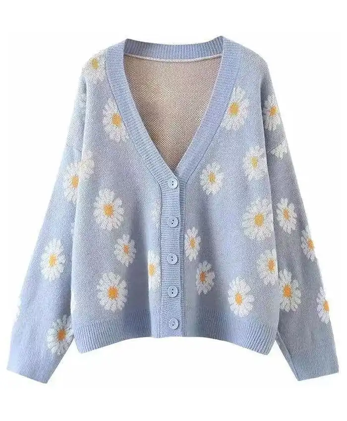 Flower Printed Women Cardigan Sweater