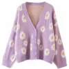 Flower Printed Women Cardigan Sweater