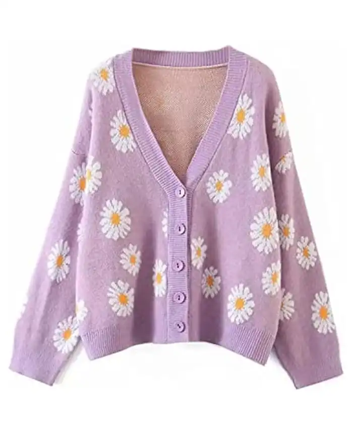 Flower Printed Women Cardigan Sweater