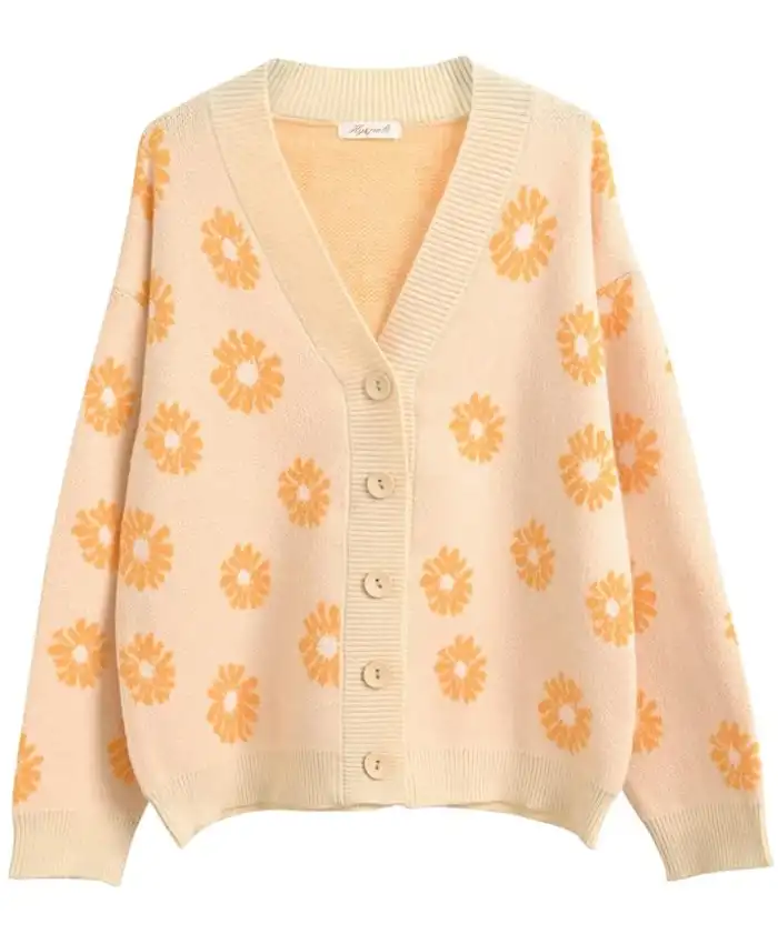 Flower Printed Women Cardigan Sweater