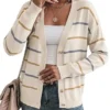 Sidefeel Womens Striped line Cardigan Sweater