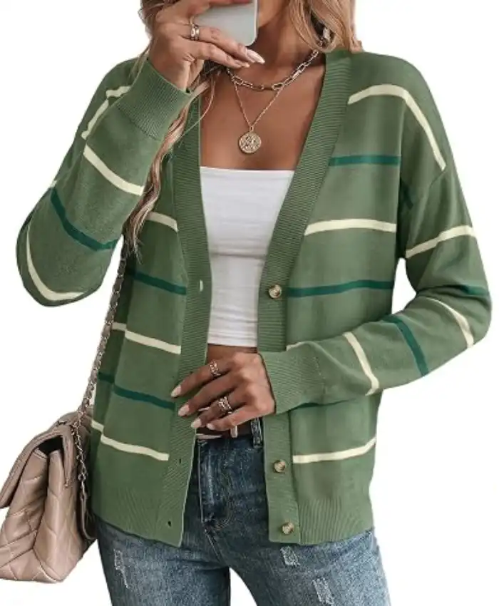 Sidefeel Womens Striped line Cardigan Sweater