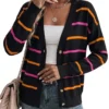 Sidefeel Womens Striped line Cardigan Sweater