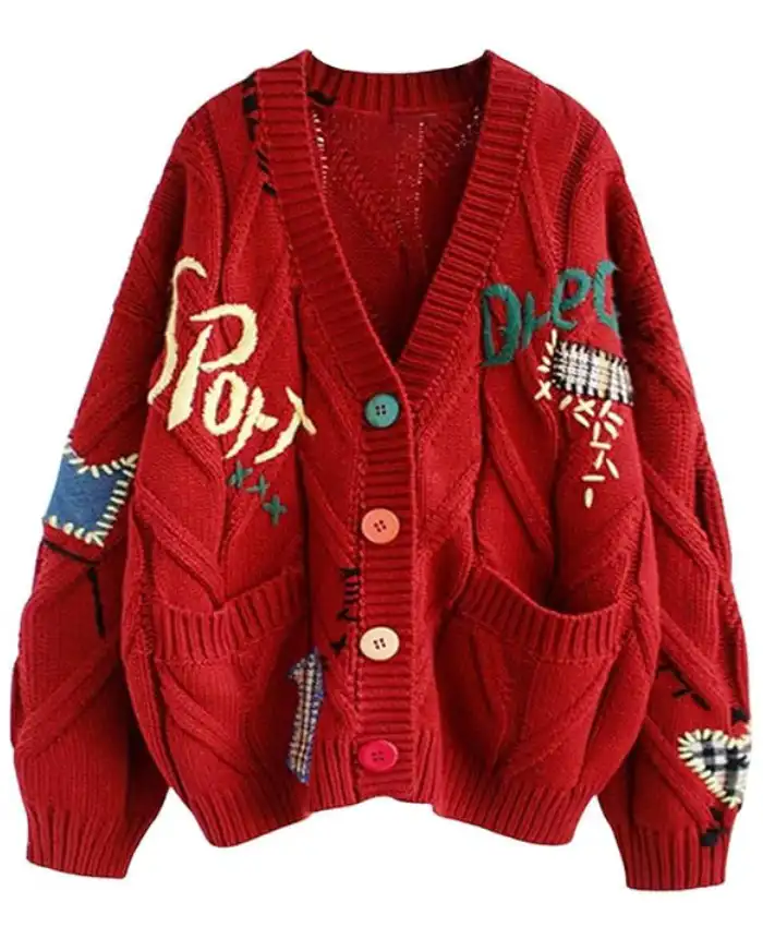 Women's Cable Knit Embroidery Cardigan