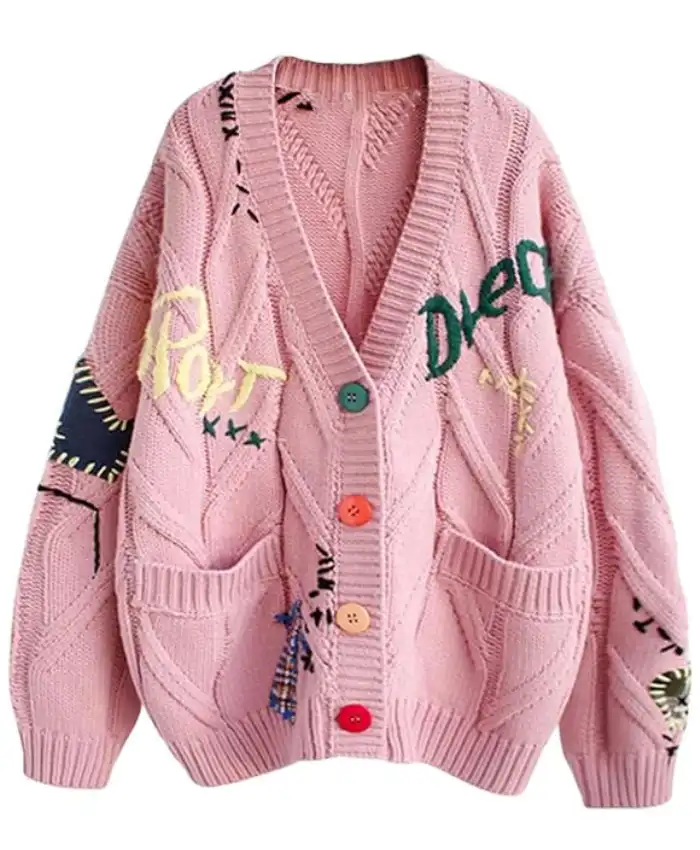 Women's Cable Knit Embroidery Cardigan