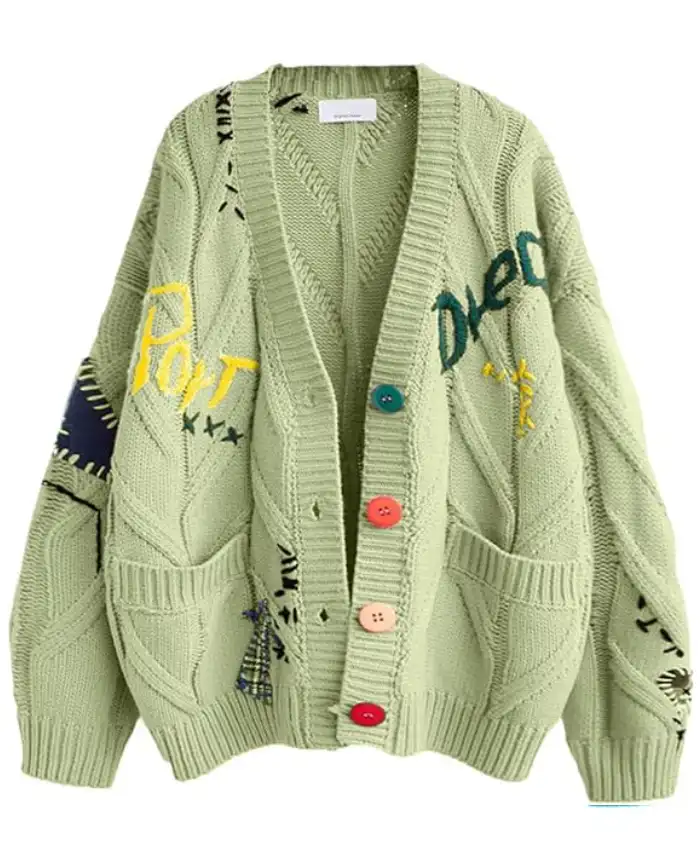 Women's Cable Knit Embroidery Cardigan