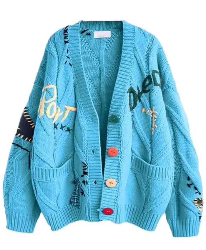 Women's Cable Knit Embroidery Cardigan