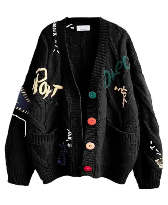 Women's Cable Knit Embroidery Cardigan