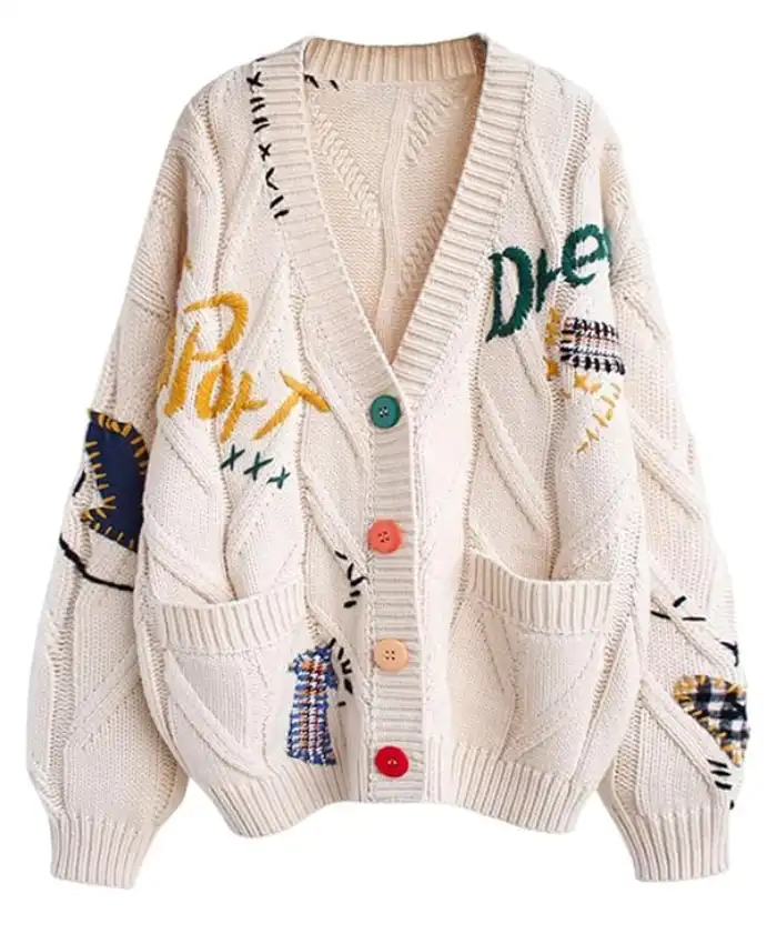 Women's Cable Knit Embroidery Cardigan