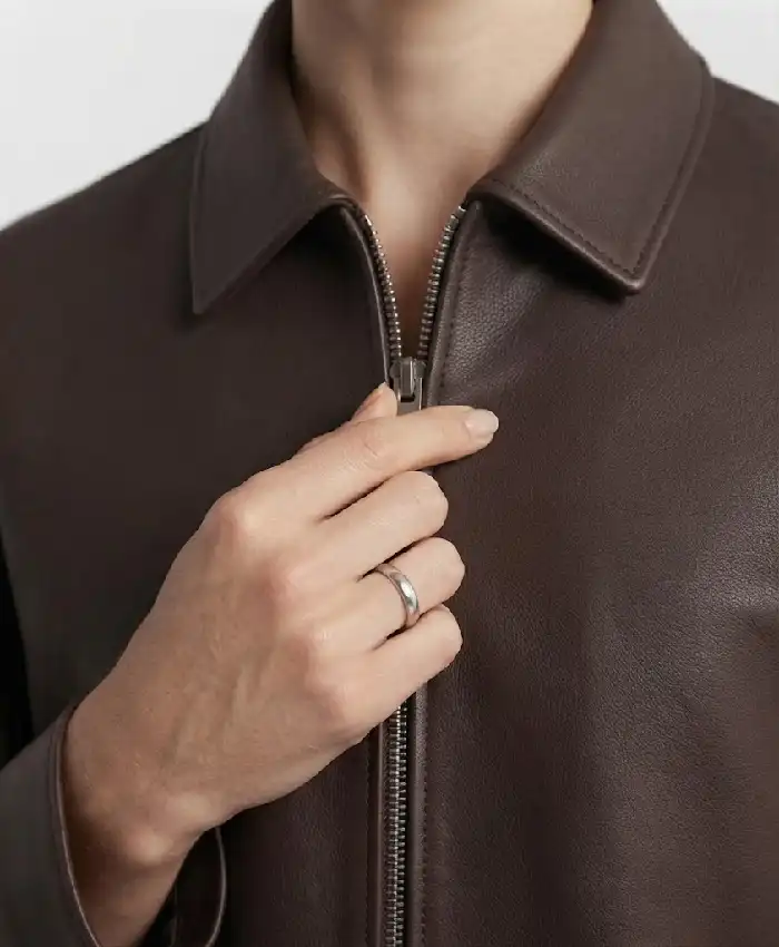 Classic Harrington Brown Leather Jacket