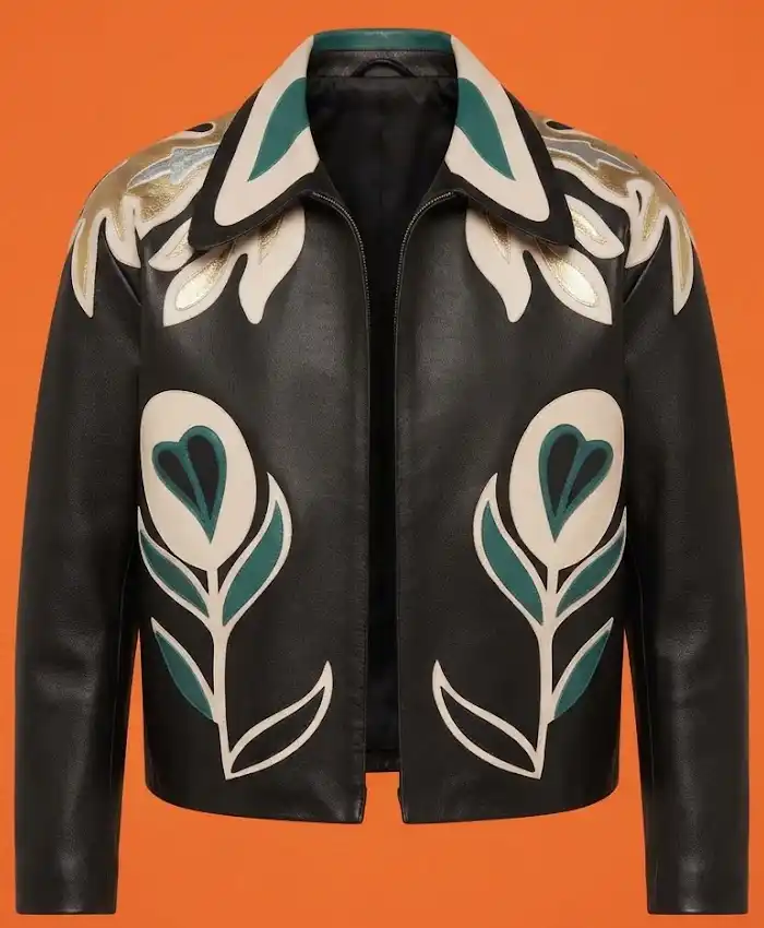 Harry Styles White And Teal Floral Miu Miu Leather Jacket