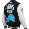 Detroit Lions Classic Rib Black and White Letterman Jacket