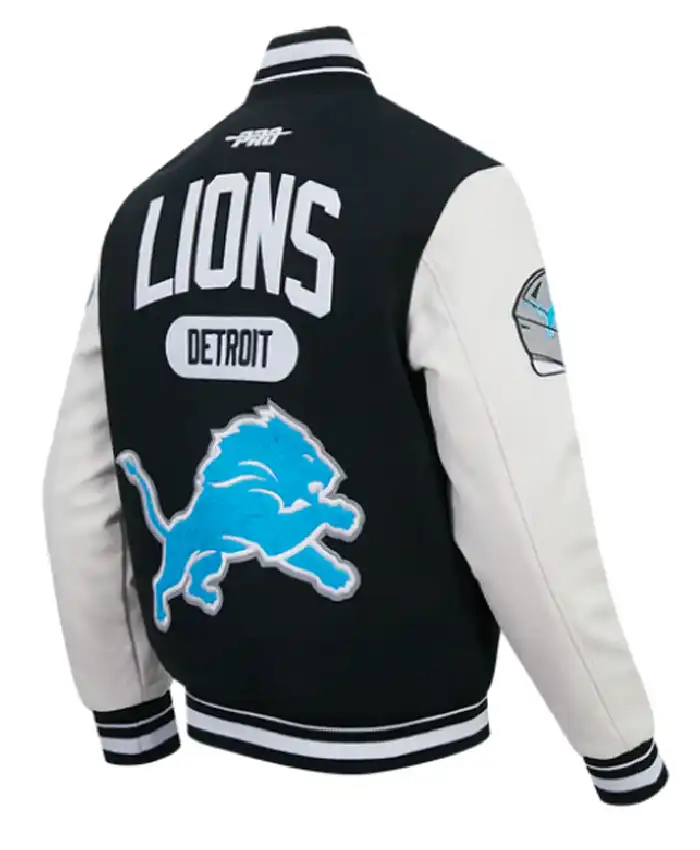Detroit Lions Classic Rib Black and White Letterman Jacket
